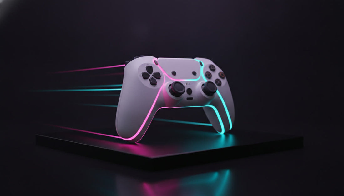 Pro controller with magenta and cyan neon light streaks — KXCE overclocking guide