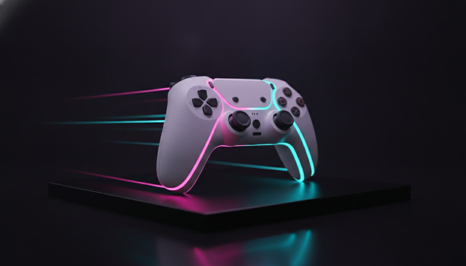 Pro controller with magenta and cyan neon light streaks — KXCE overclocking guide
